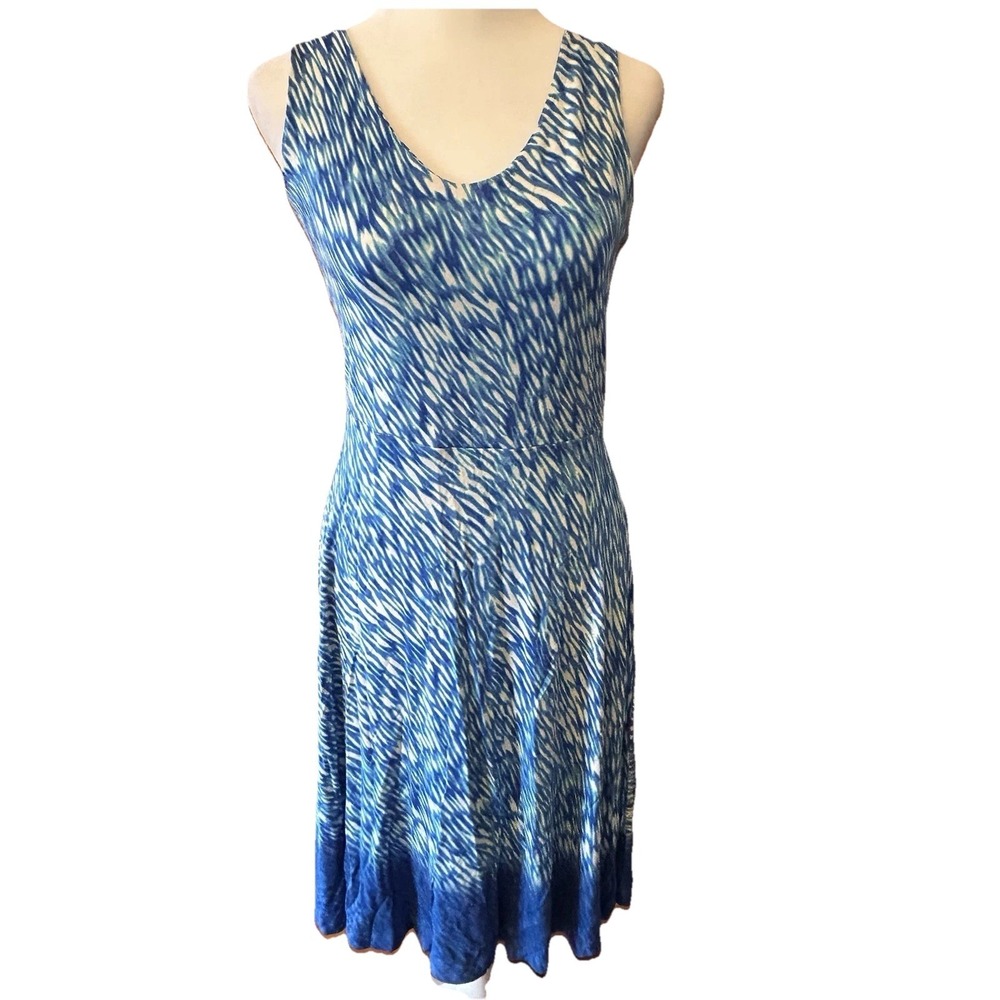 Athleta Reef Blues Jersey Knit Tank Dress Ombre Waves White Blue Womens Sz XS